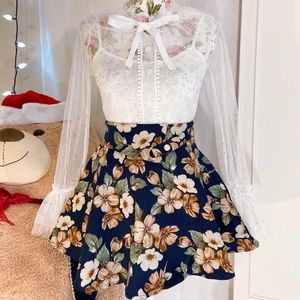 Lace Mesh Blouse / Floral Skirt